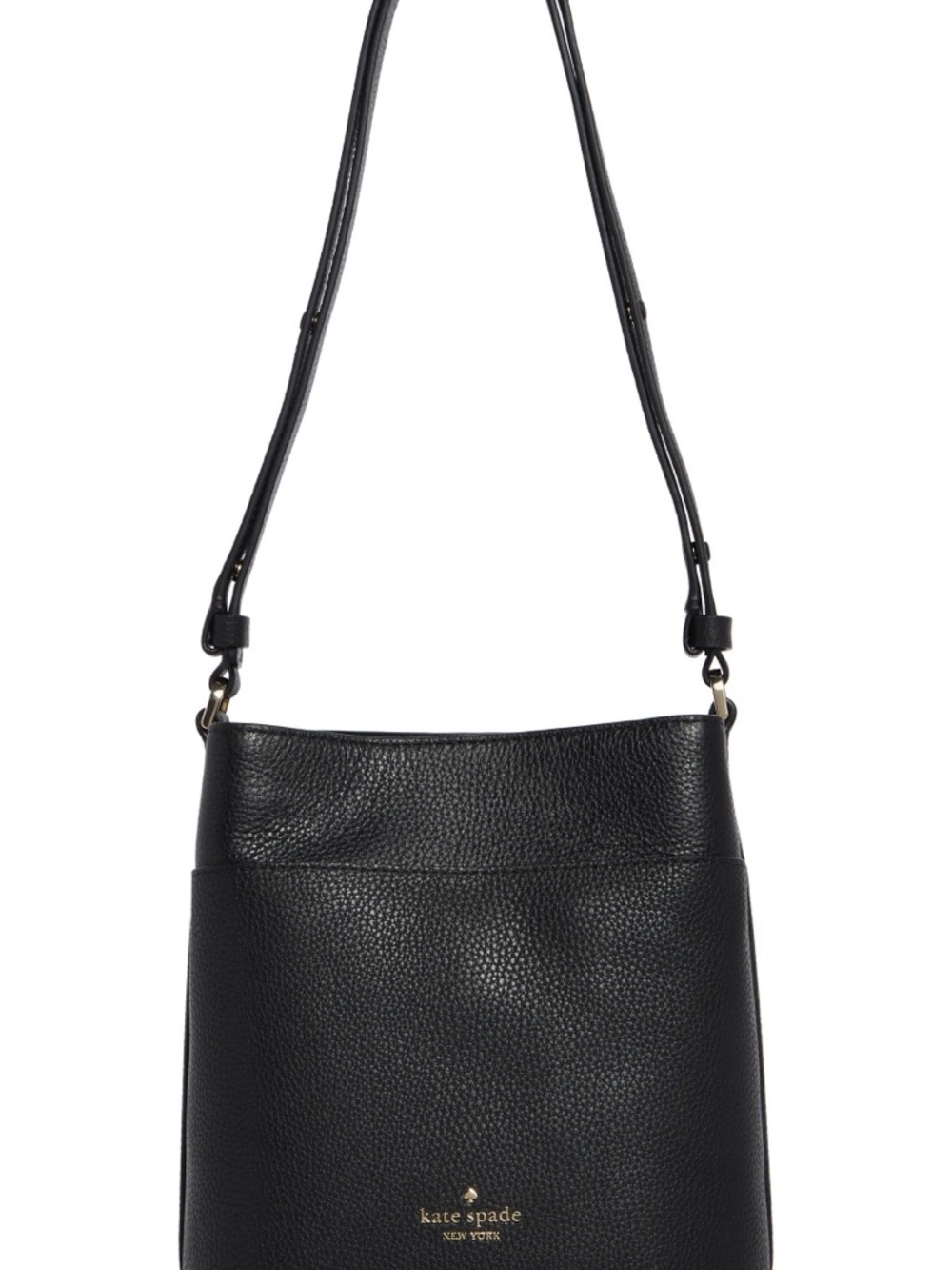 Kate Spade Leila Black Pebbled Leather Adjustable Strap Crossbody Bucket Bag NEW - Picture 4 of 8